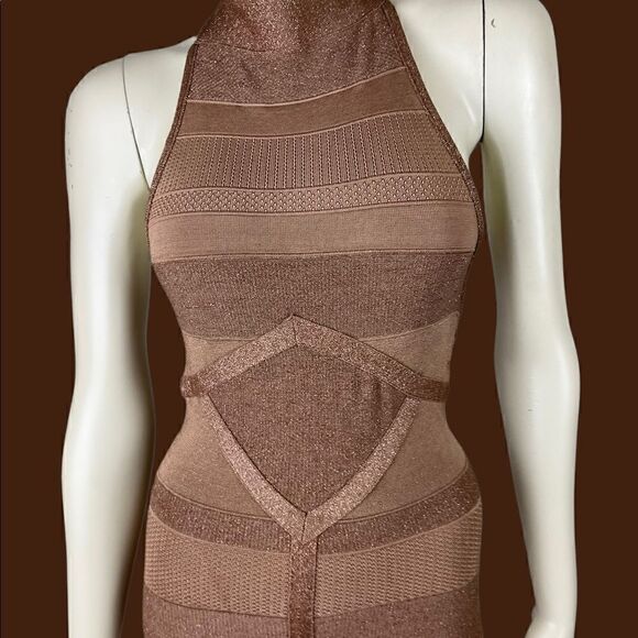 Arden B Copper Bodycon Halter Top Open Back Dress Size Medium - Picture 2 of 10